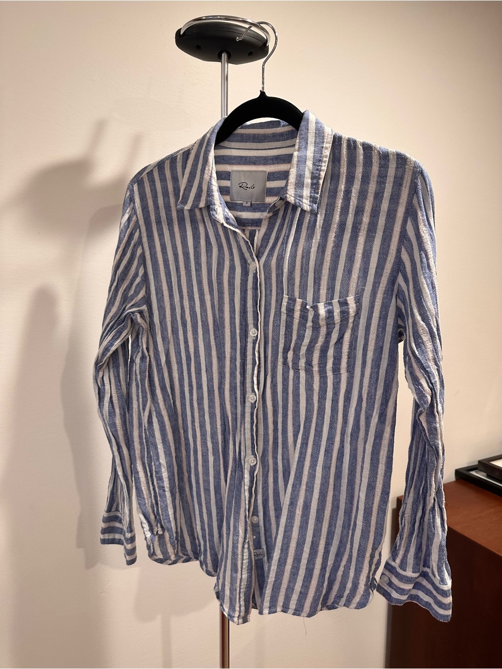 Rails Women’s linen blend Blue & White Stripe Button-Up Shirt